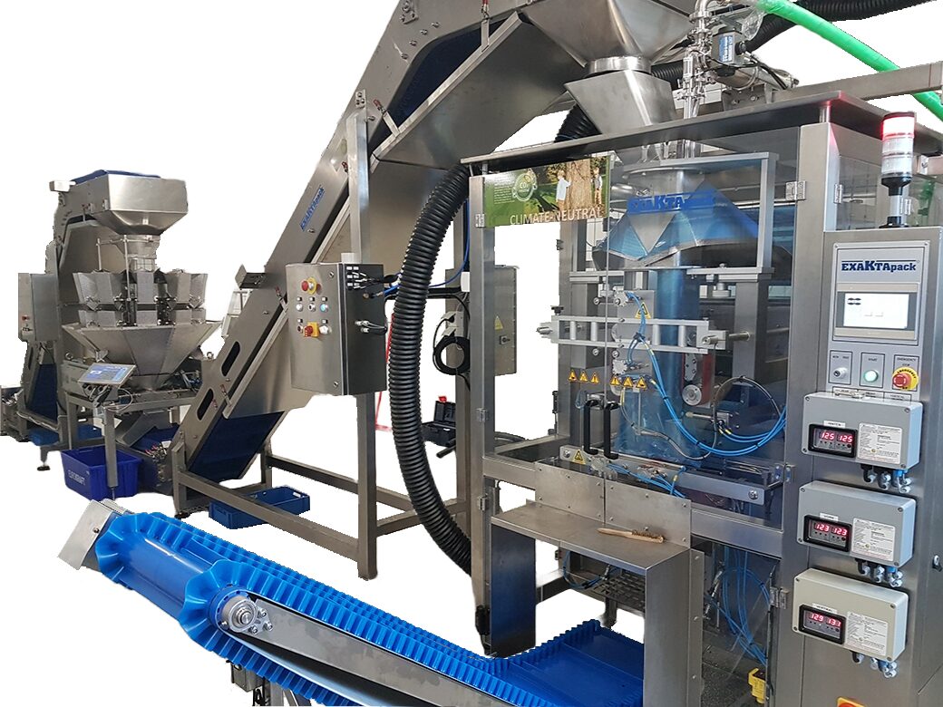 Schlauchbeutelmaschine mit Mehrkopfwaage als Verpackungslinie